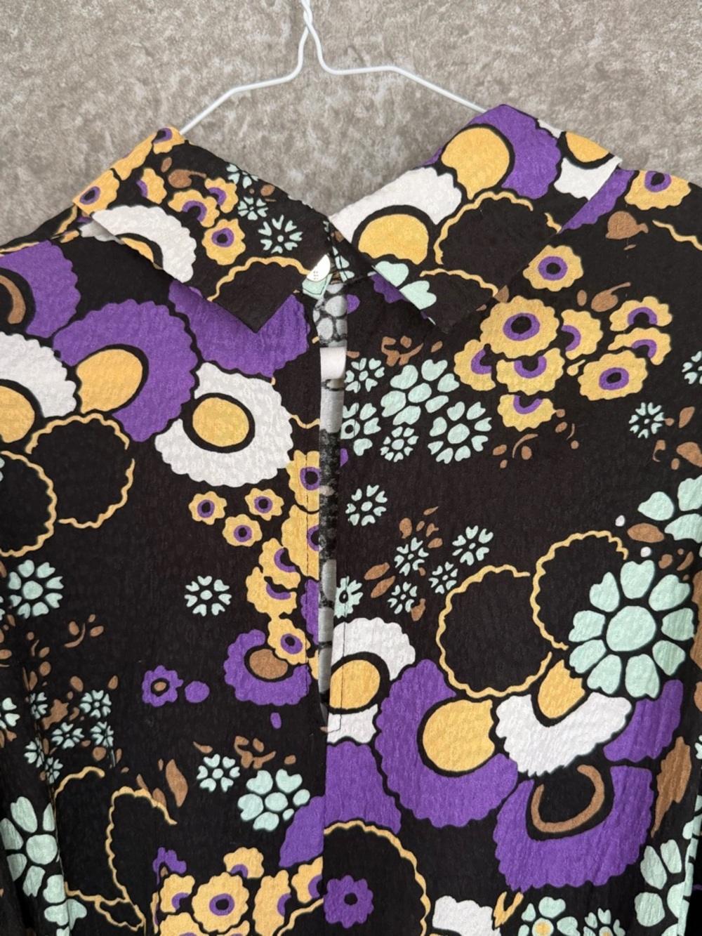 Ted Baker Black Floral-Print High Neck Mini Dress with Purple Accents - Picture 9 of 10